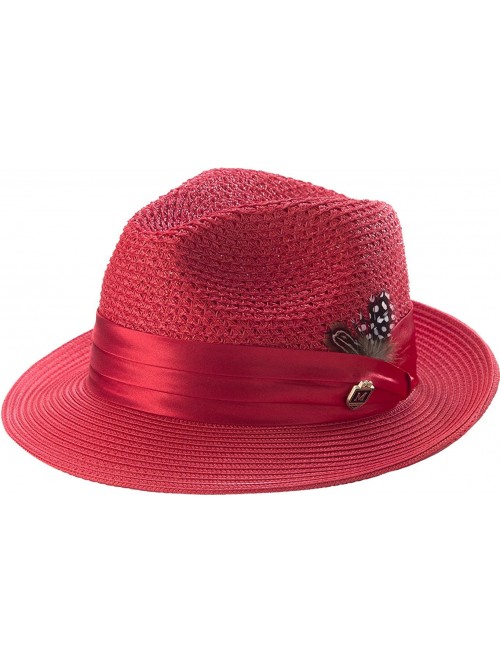 Fedoras Men's Braided Pinch Fedora Hat H24 - Red - C6182W93XIG $67.56