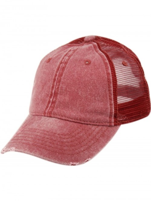 Baseball Caps Low Profile Unstructured HAT Twill Distressed MESH Trucker CAPS - Burgundy - C912NA7W8XS $17.10