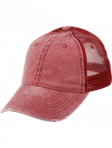 Baseball Caps Low Profile Unstructured HAT Twill Distressed MESH Trucker CAPS - Burgundy - C912NA7W8XS $17.10