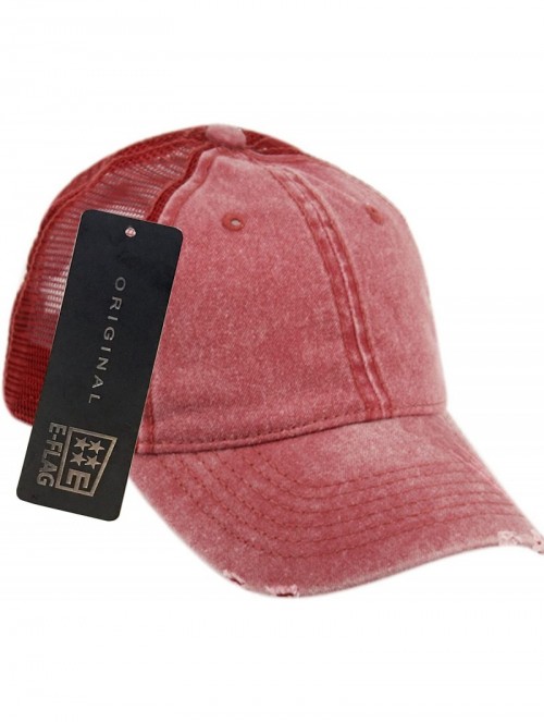 Baseball Caps Low Profile Unstructured HAT Twill Distressed MESH Trucker CAPS - Burgundy - C912NA7W8XS $17.10