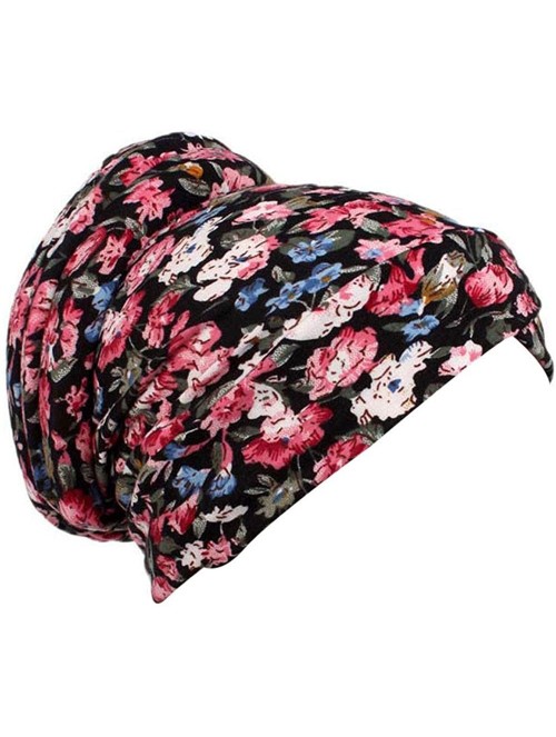 Skullies & Beanies Chemo Floral Beanie Shower Scarf Turban Multifunctional Head Wrap Cap - E - CH185Y40Q58 $10.10