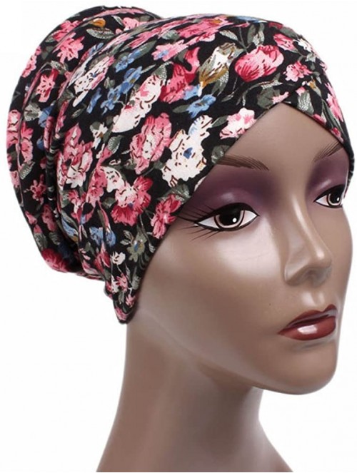 Skullies & Beanies Chemo Floral Beanie Shower Scarf Turban Multifunctional Head Wrap Cap - E - CH185Y40Q58 $10.10