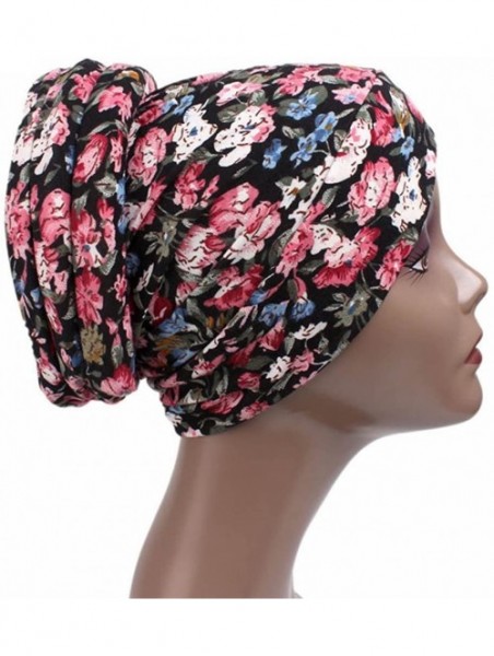 Skullies & Beanies Chemo Floral Beanie Shower Scarf Turban Multifunctional Head Wrap Cap - E - CH185Y40Q58 $10.10