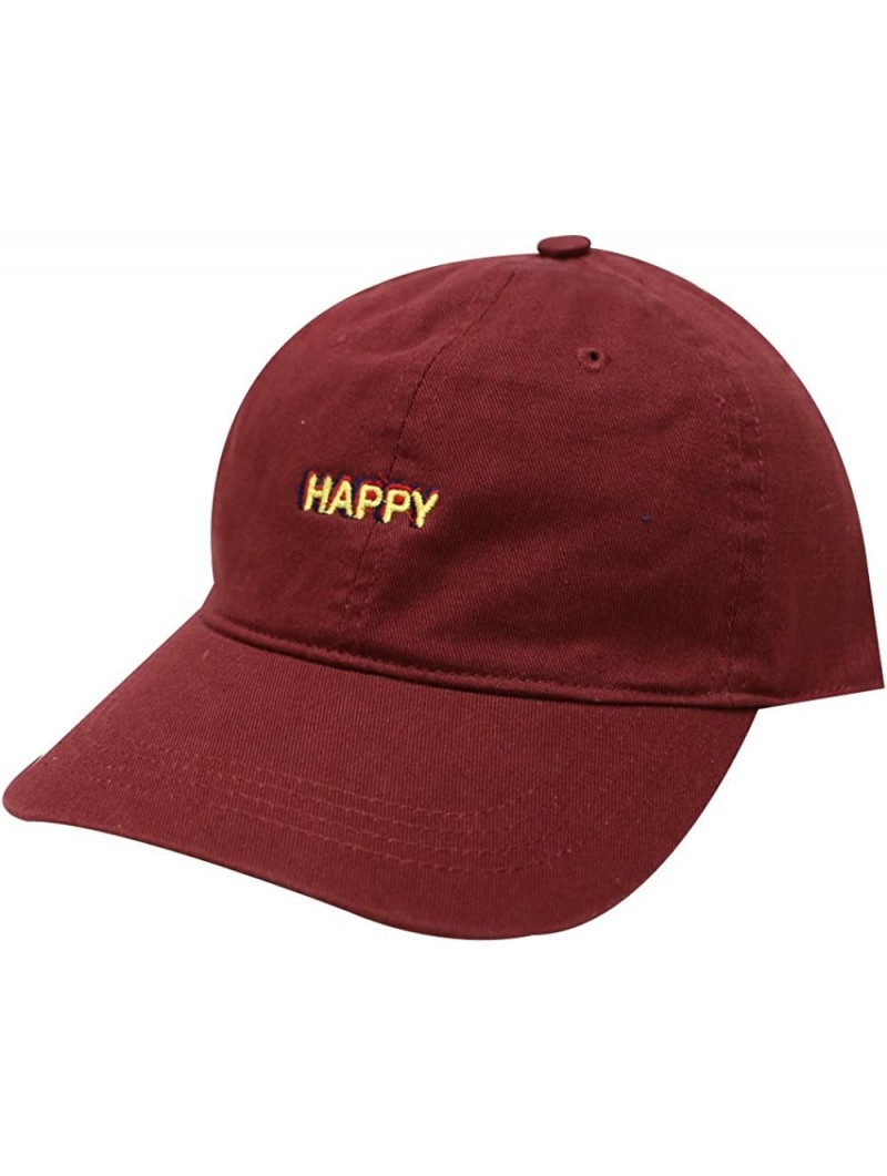 Baseball Caps Happy Small Embroidered Cotton Baseball Caps - Burgundy - C712M0UK937 $15.99