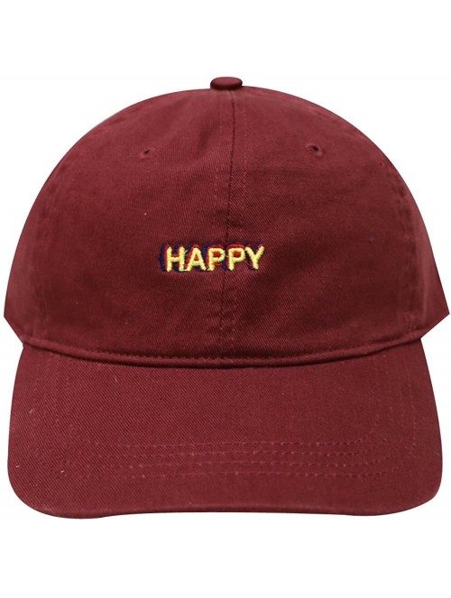 Baseball Caps Happy Small Embroidered Cotton Baseball Caps - Burgundy - C712M0UK937 $15.99