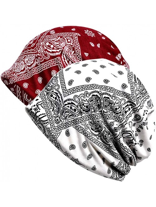 Skullies & Beanies Women's Cotton Beanie Chemo Hats for Cancer Patients - Wine+white - CT18UEIL0T4 $17.28
