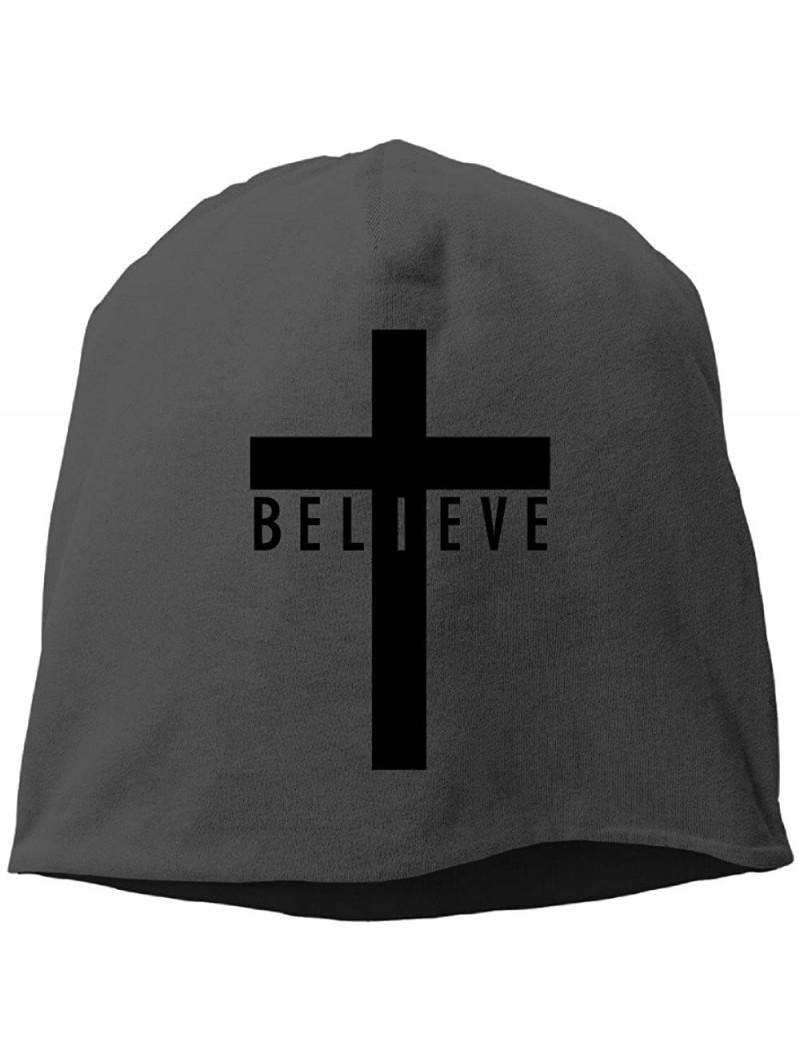 Skullies & Beanies I Believe Cross Jesus God Unisex Beanie Knit Winter Skull Cap Hats - Black - CK12LU0MHP1 $11.86