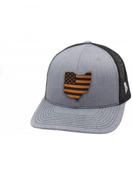 Baseball Caps 'Ohio Patriot' Leather Patch Hat Curved Trucker - Heather/Black - C118IGR40S3 $26.35