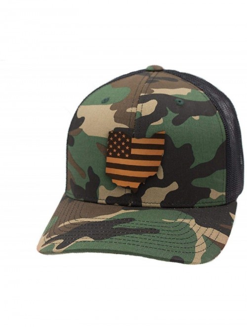 Baseball Caps 'Ohio Patriot' Leather Patch Hat Curved Trucker - Heather/Black - C118IGR40S3 $26.35