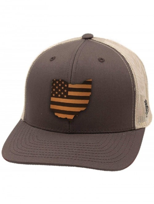 Baseball Caps 'Ohio Patriot' Leather Patch Hat Curved Trucker - Heather/Black - C118IGR40S3 $26.35