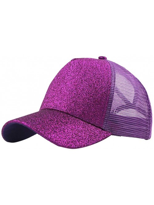 Baseball Caps Baseball Cap for Women- Sequins Outdoor Trucker Hat Ponytail Holder Visor Snapback - Purple B - CB18SZ3DKRN $12.27