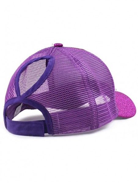 Baseball Caps Baseball Cap for Women- Sequins Outdoor Trucker Hat Ponytail Holder Visor Snapback - Purple B - CB18SZ3DKRN $12.27