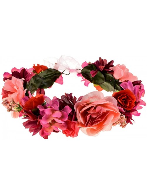 Headbands Rose Flower Headband Floral Crown Garland Halo - 5 Burgundy - CW18DL4RUG9 $17.38