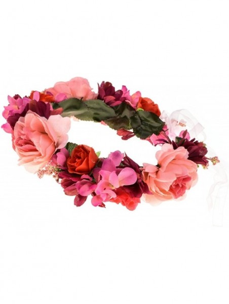 Headbands Rose Flower Headband Floral Crown Garland Halo - 5 Burgundy - CW18DL4RUG9 $17.38