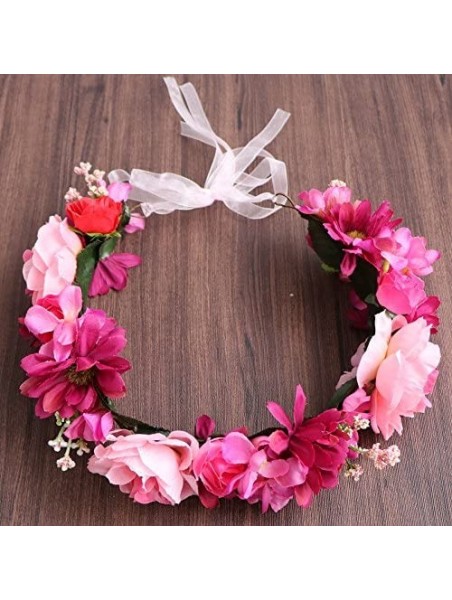 Headbands Rose Flower Headband Floral Crown Garland Halo - 5 Burgundy - CW18DL4RUG9 $17.38