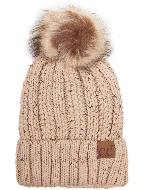 Skullies & Beanies Exclusive Knitted Hat with Fuzzy Lining with Pom Pom - Confetti Latte - C818G32E06R $20.73