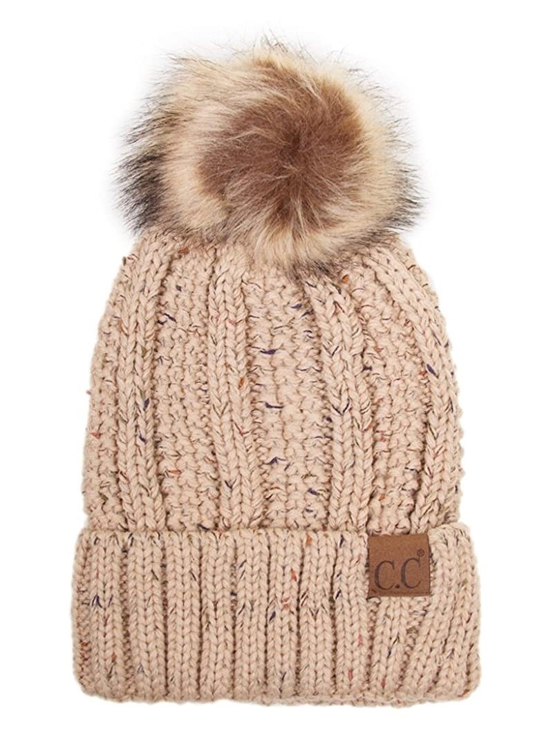 Skullies & Beanies Exclusive Knitted Hat with Fuzzy Lining with Pom Pom - Confetti Latte - C818G32E06R $20.73