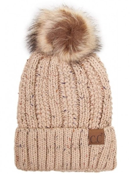 Skullies & Beanies Exclusive Knitted Hat with Fuzzy Lining with Pom Pom - Confetti Latte - C818G32E06R $20.73