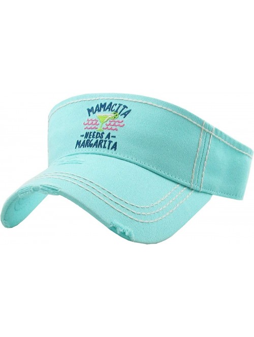 Baseball Caps Womens Baseball Cap High Ponytail Bun Half Visor Adjustable Athletic Hat - Mamacita Needs a Margariata - Mint -...