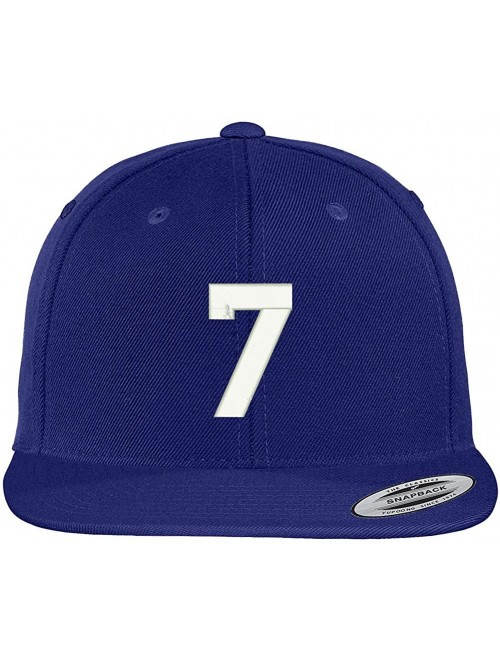 Baseball Caps Number 7 Collegiate Varsity Font Embroidered Flat Bill Snapback Cap - Royal - CN12FS7XGMF $26.97