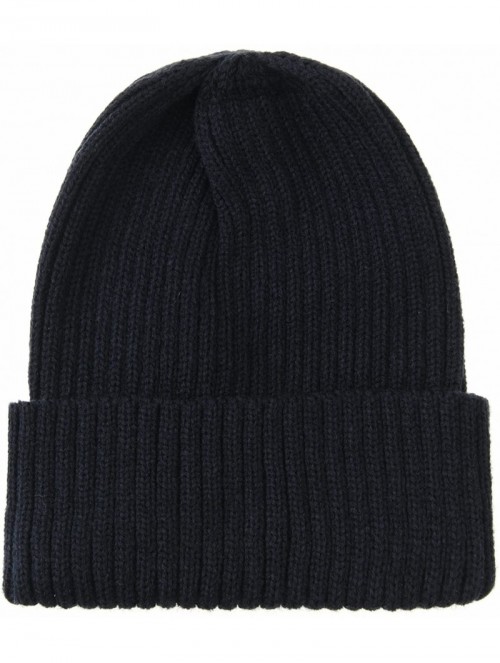 Skullies & Beanies Knitted Ribbed Beanie Hat Basic Plain Solid Watch Cap AC5846 - Navy - C8187E6LYX4 $21.70