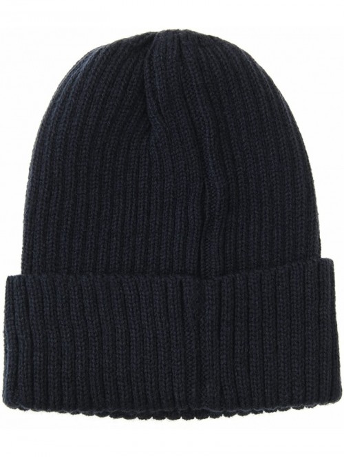 Skullies & Beanies Knitted Ribbed Beanie Hat Basic Plain Solid Watch Cap AC5846 - Navy - C8187E6LYX4 $21.70