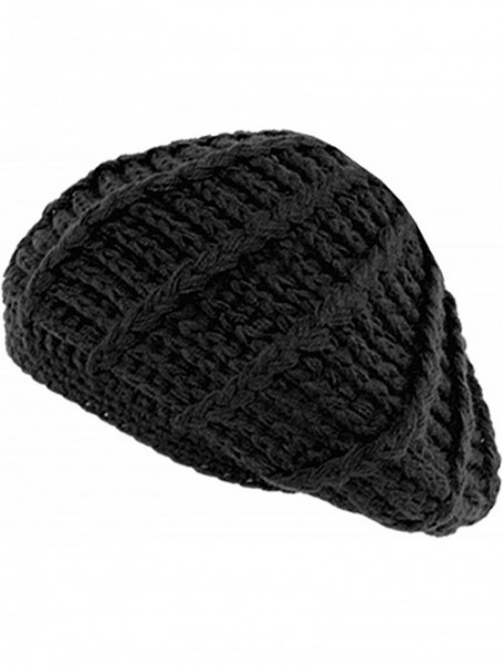 Berets Women Winter Warm Ski Knitted Crochet Baggy Skullies Cap Beret Hat - Br349black - CC187GECXNL $12.38