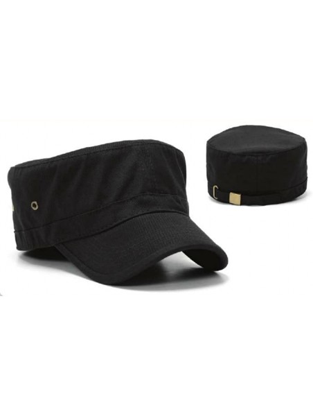 Baseball Caps Military Style Solid Blank GI Flat Top Cadet Cotton Castro Patrol Fitted Cap Hat - Black - C3185XLHCSW $21.74