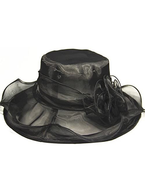 Sun Hats Womens Kentucky Derby Summer Wide Brim Organza Church Party Hats - Black - CZ12FOQBGSB $17.54