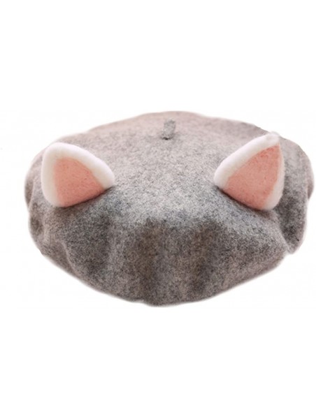 Berets Women's Cute Lolita Cat Beret Cap Painter Hat Sweet Students - Grey - CC188AK6MYA $17.25