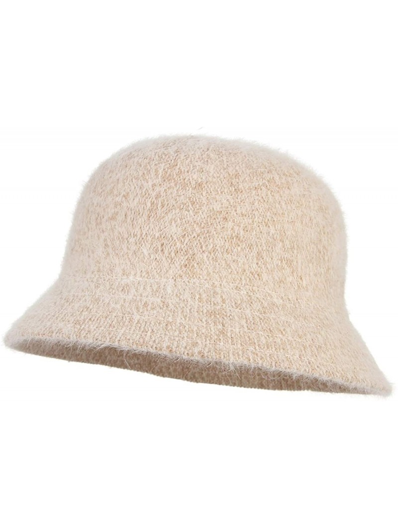 Bucket Hats Women Solid Angora Crochet Bucket Hat Vintage Wide Brim Cloche Hat - Beige - CQ18IG0W9XY $13.60