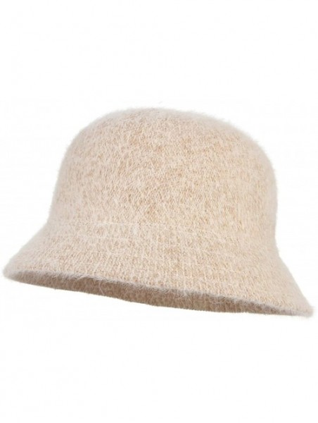 Bucket Hats Women Solid Angora Crochet Bucket Hat Vintage Wide Brim Cloche Hat - Beige - CQ18IG0W9XY $13.60