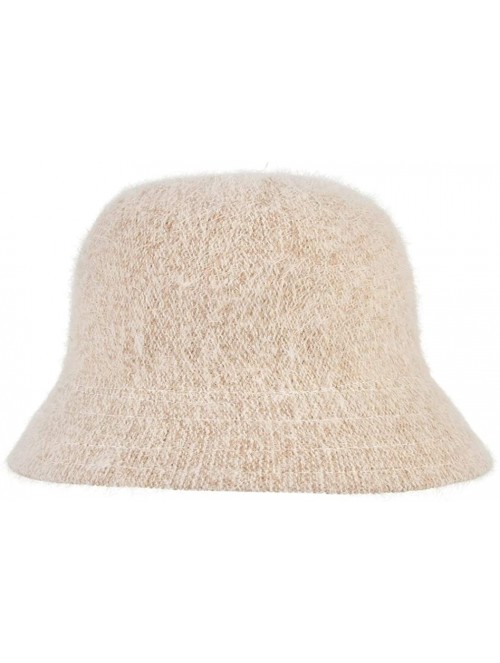 Bucket Hats Women Solid Angora Crochet Bucket Hat Vintage Wide Brim Cloche Hat - Beige - CQ18IG0W9XY $13.60