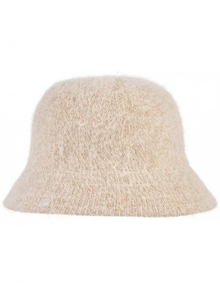 Bucket Hats Women Solid Angora Crochet Bucket Hat Vintage Wide Brim Cloche Hat - Beige - CQ18IG0W9XY $13.60