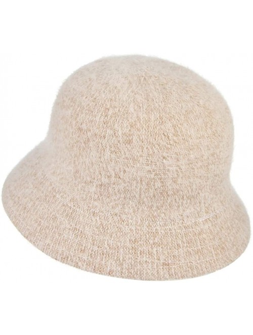 Bucket Hats Women Solid Angora Crochet Bucket Hat Vintage Wide Brim Cloche Hat - Beige - CQ18IG0W9XY $13.60