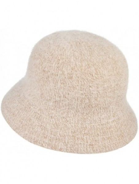 Bucket Hats Women Solid Angora Crochet Bucket Hat Vintage Wide Brim Cloche Hat - Beige - CQ18IG0W9XY $13.60