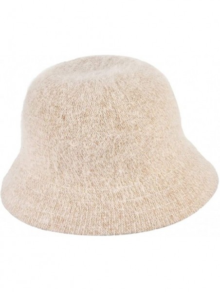 Bucket Hats Women Solid Angora Crochet Bucket Hat Vintage Wide Brim Cloche Hat - Beige - CQ18IG0W9XY $13.60