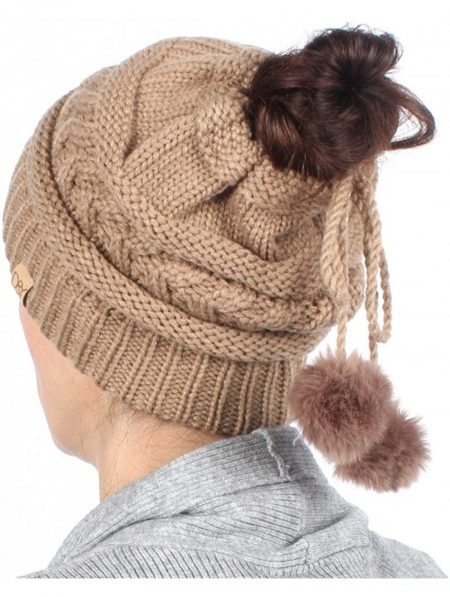 Skullies & Beanies Women's Adjustable Soft Cable Knit Slinky Ponytail Beanie Hat- Convertible to Snood - Taupe - C618K0NQ7XS ...