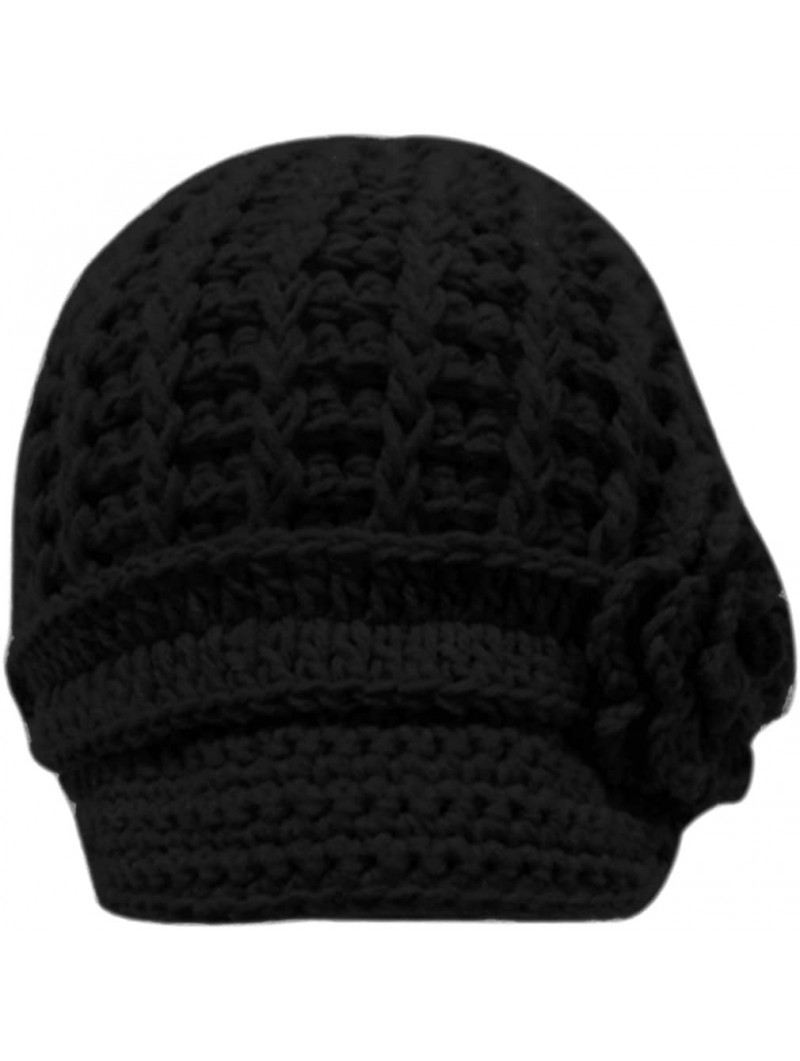 Skullies & Beanies Women's Winter Knit Visor Hat Ski/Snowboard Beanie with Flower - 1127_black - C912ODN1L62 $21.01