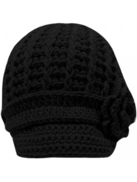 Skullies & Beanies Women's Winter Knit Visor Hat Ski/Snowboard Beanie with Flower - 1127_black - C912ODN1L62 $21.01