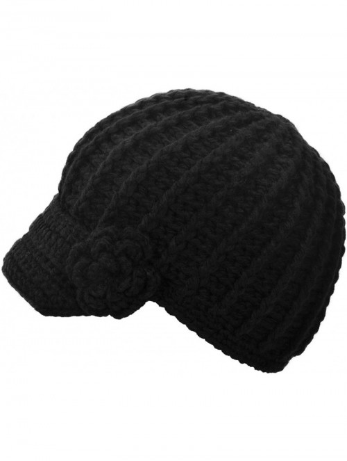 Skullies & Beanies Women's Winter Knit Visor Hat Ski/Snowboard Beanie with Flower - 1127_black - C912ODN1L62 $21.01