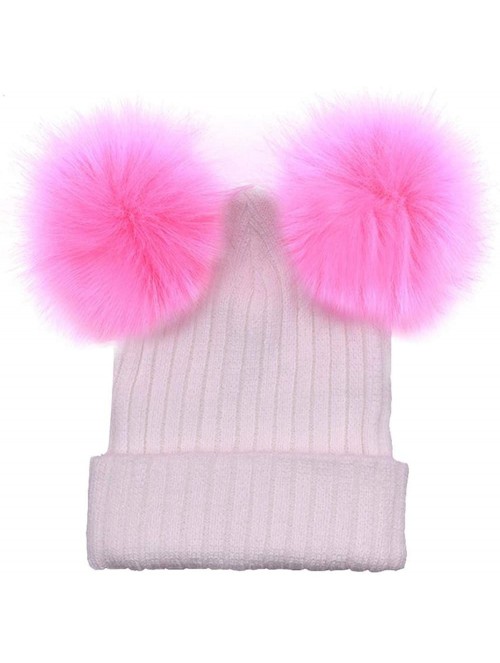 Skullies & Beanies Women Winter Warm Adorable Hats Crochet Knit Hairball Beanie Cap with Faux Fur Pompom - Watermelon Red - C...