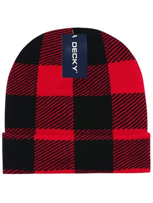 Skullies & Beanies Red Black Buffalo Plaid Flannel Look Cuffed Long Winter Watch Stocking Cap Hat - CA18KI4D3C5 $21.35