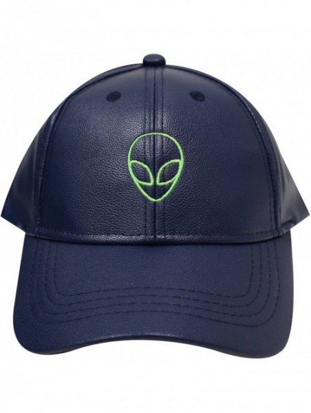 Baseball Caps Alien Small Embroidery Cotton Baseball Cap - Neon Sign Leather Navy - C7185KIHYL5 $13.09