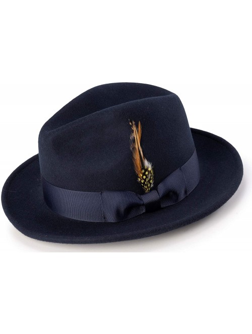 Fedoras Long Lasting Lightfelt 2 ½ Inch Wide Brim Wool Felt Dress Hat for Men H-60 - Navy - C218HNA6LZN $56.21