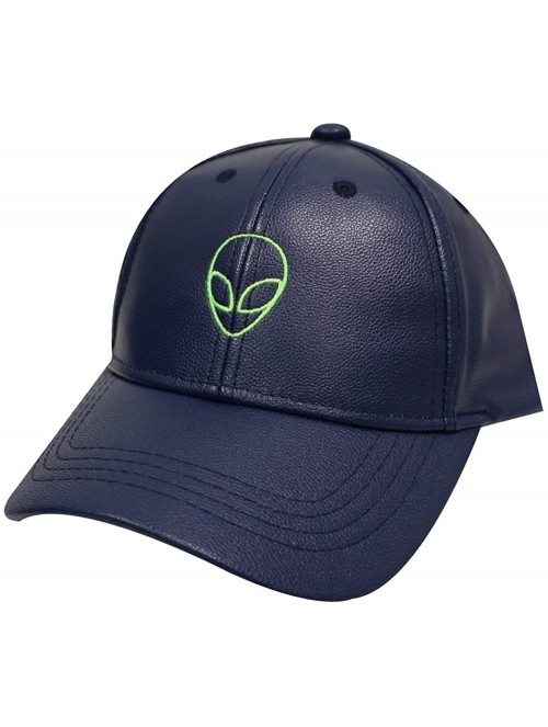 Baseball Caps Alien Small Embroidery Cotton Baseball Cap - Neon Sign Leather Navy - C7185KIHYL5 $13.09