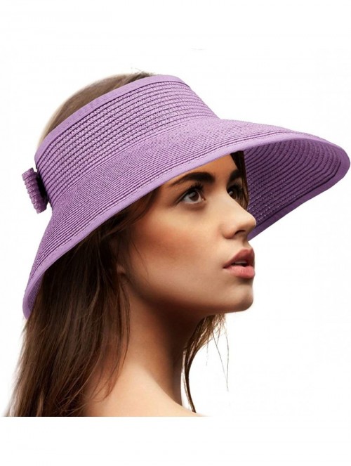 Visors Foldable Sun Visors for Women - Beach Hat Wide Brim Sun Hat Roll-Up Straw Hat - CN18SZKQ708 $16.56