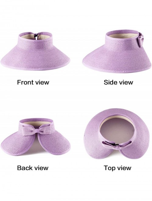 Visors Foldable Sun Visors for Women - Beach Hat Wide Brim Sun Hat Roll-Up Straw Hat - CN18SZKQ708 $16.56