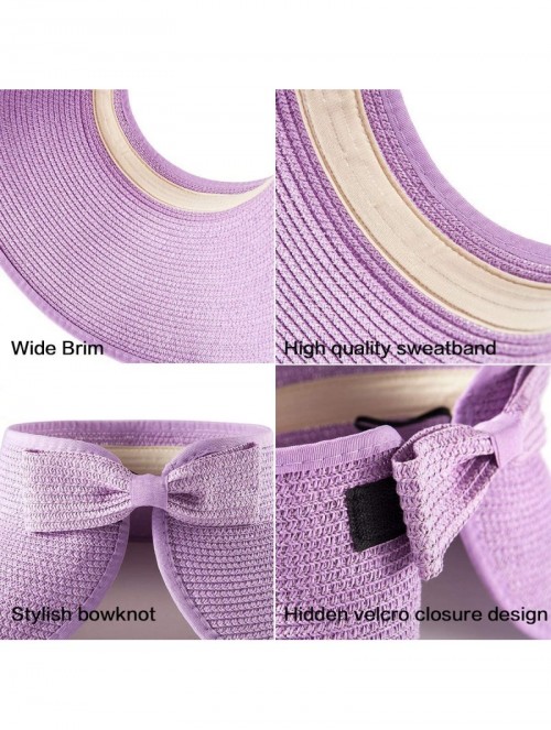 Visors Foldable Sun Visors for Women - Beach Hat Wide Brim Sun Hat Roll-Up Straw Hat - CN18SZKQ708 $16.56