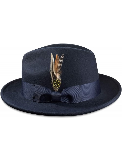 Fedoras Long Lasting Lightfelt 2 ½ Inch Wide Brim Wool Felt Dress Hat for Men H-60 - Navy - C218HNA6LZN $56.21